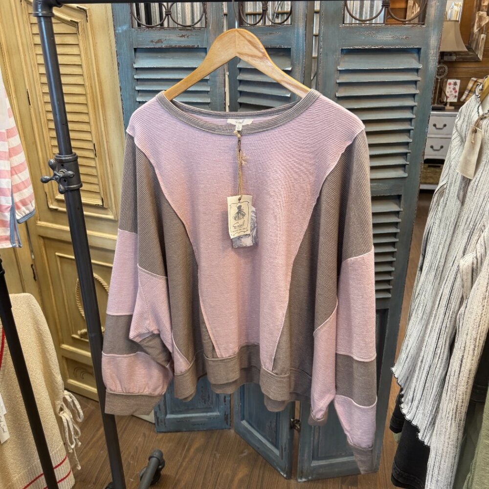 Easel Rose Brown Color Stripe Mix Top